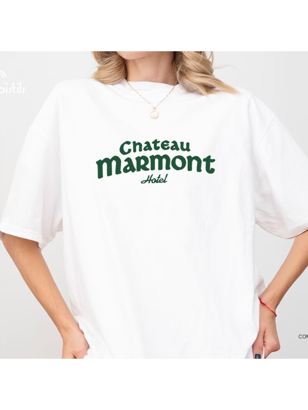 White Tee with Dark Green Chateau Marmont Logo